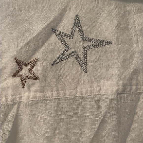 Rails Small Charli White Rose Gold Star Embroidered Shirt Linen Blend Button Up - Picture 8 of 9